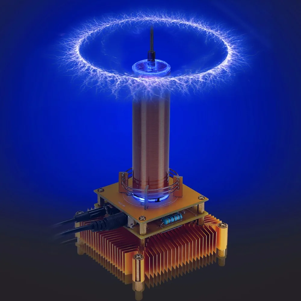 Per Musical Tesla Coil Wireless Music altoparlante al Plasma Plasma Music Tesla Coil Module Golden con guscio acrilico spina EU/US DC8-32V