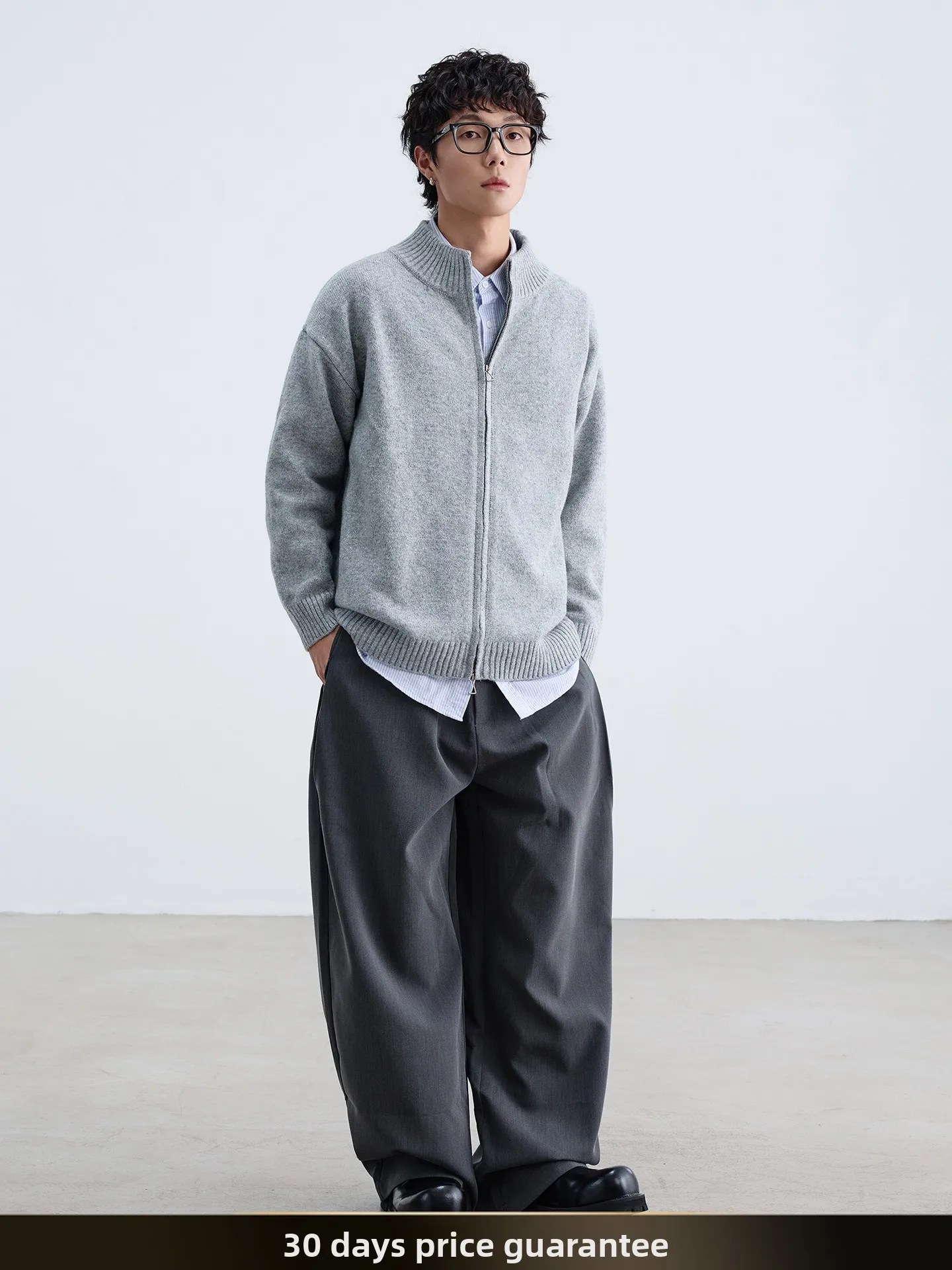 

Retro Japanese Sle f High Collar Open Cardigan Sweater Simple Pure Color Knitted Outerwear for Couples Autumn Season