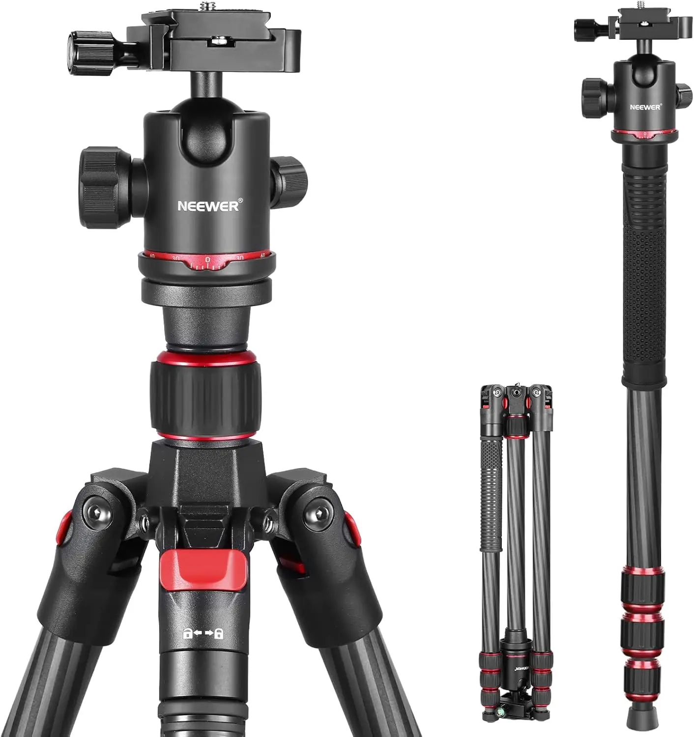 

66"/168cm Carbon Fiber Tripod for Camera with 360° Panorama Ball Head, 1/4" Arca QR Plate, Portable Bag, Compact Travel