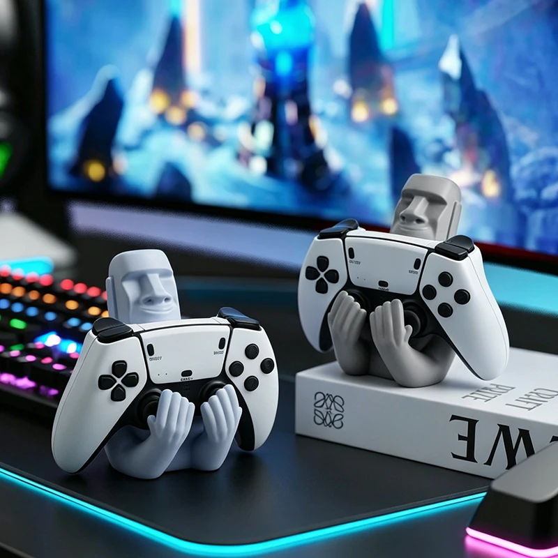 Support de manette amusant en résine Moai, sculpture de l'île de Pâques, pour PS5, Xbox, Switch, décor de bureau pour joueurs