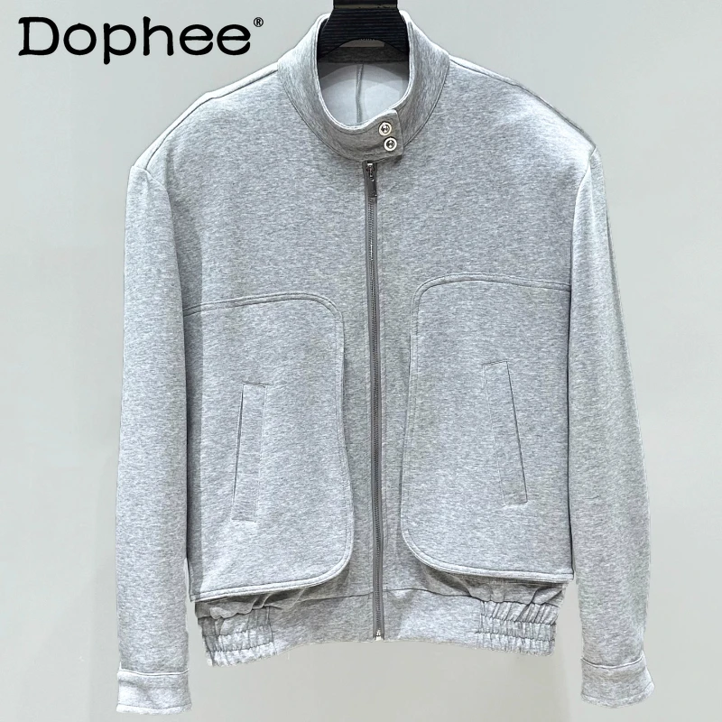 

Men's 2025 Autumn New Stand Collar Solid Color Sweatshirt Jackets High-end Loose Padded Shoulder Jackets Trendy Simple Chic Tops