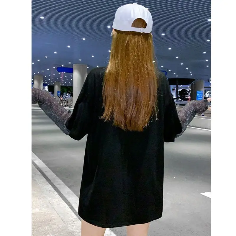 Women Spring Summer Fashion Net Yarn Patchwork Diamonds O-neck Long Sleeve T-Shirt Ladies Casual Office Lady All-match Tops