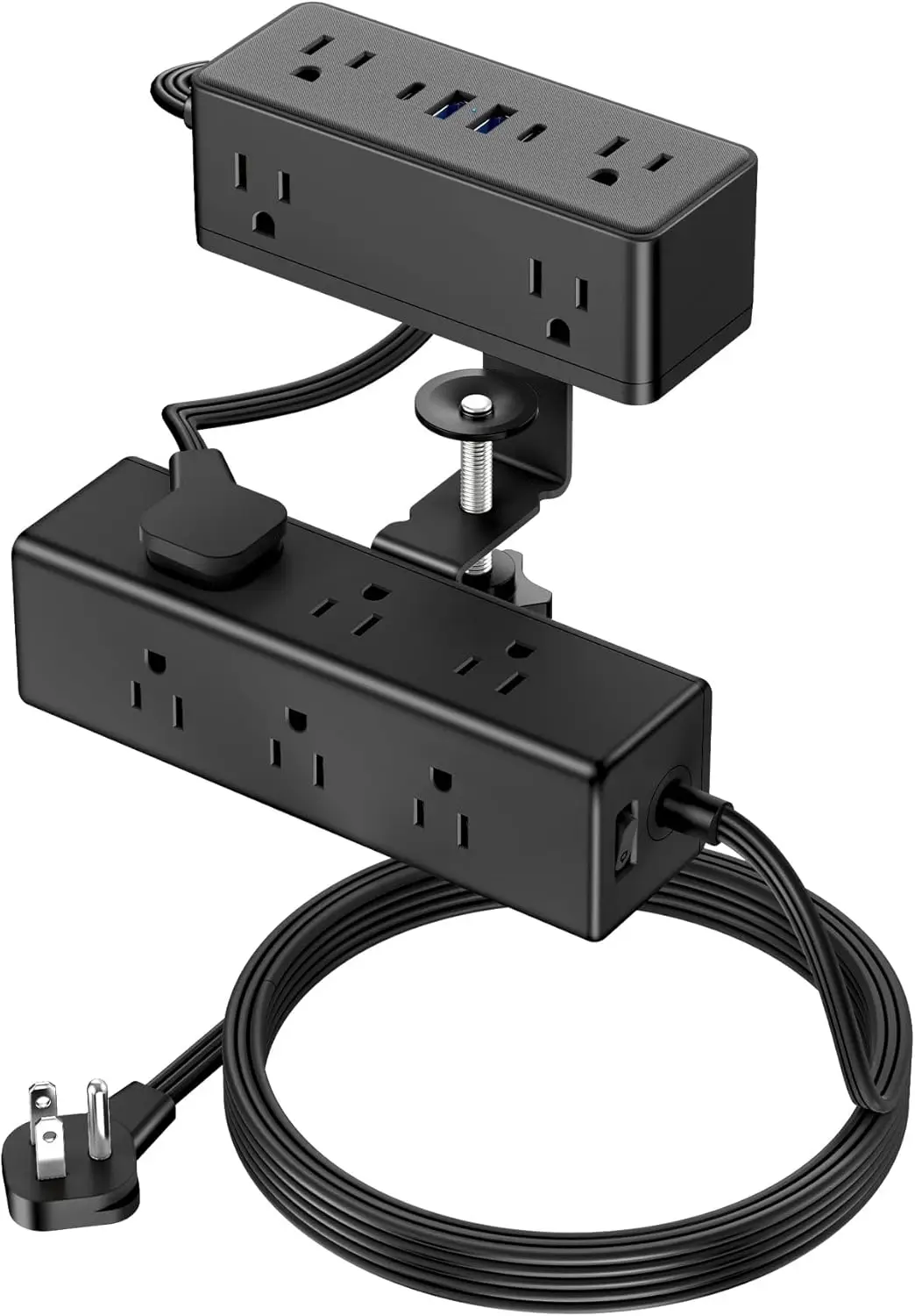 

Двухслойный сетевой фильтр-удлинитель с креплением на стол, 15 розетками переменного тока и 4 портами USB, ультратонкий плоский штекер и кабель 3 метра для офиса и дома