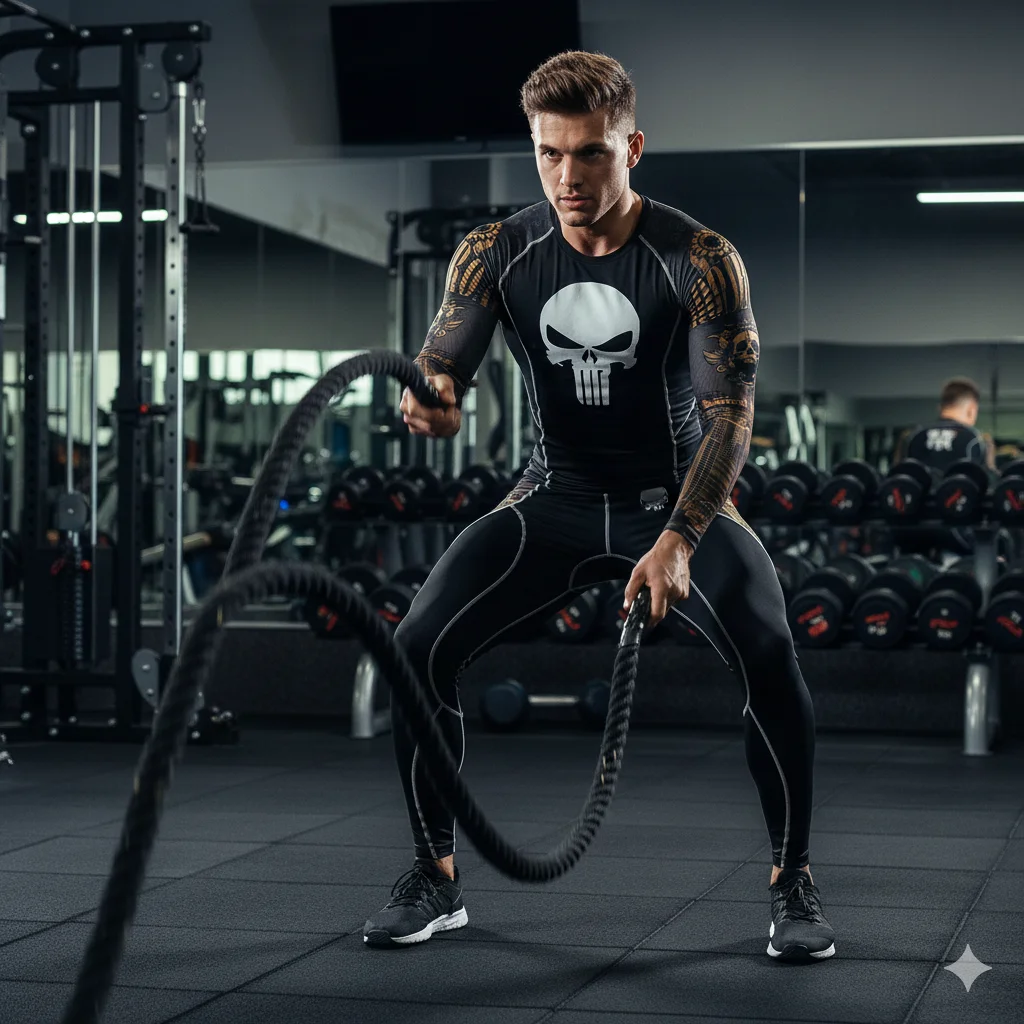 Gym Workout Set Men Compression Sportswear Skull rashgarda MMA Long sleeves Thermal underwear Sports Base layer Jogging suits