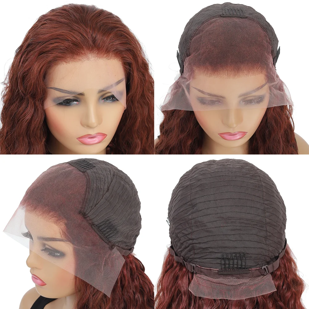 Peruca de cabelo humano frontal com cabelo de bebê para mulheres, vermelho, marrom, onda profunda, frente de renda, colorido, cobre, vermelho, HD