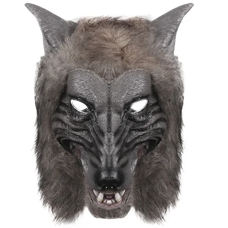 Gorro para adultos, máscara aterradora para fiesta de disfraces de Halloween, Animal realista, Lobo, Cosplay, tocado con piel y dientes