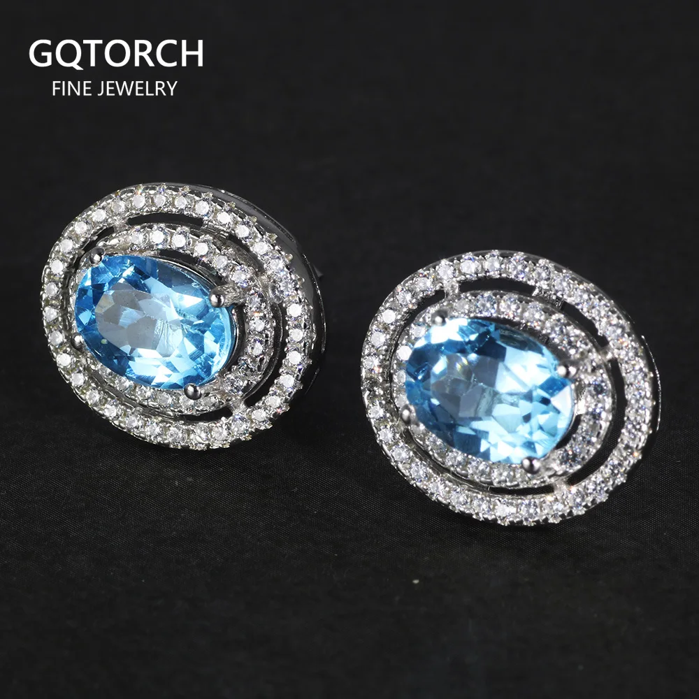 

Real 925 Sterling Silver Earrings Natural Stone Topaz Vintage Punk Jacket Earring For Women Ladies Fine Jewellery