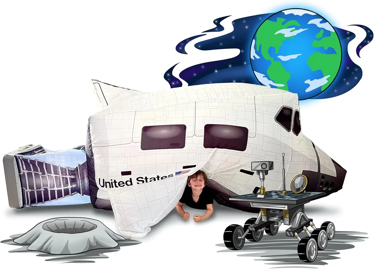 

Inflatable Fort for Kids - Build a Fort in 30 Seconds, Play Tent for Ages 3-14, Imaginative Playhouse, Fan Not Included (Space Shuttle)