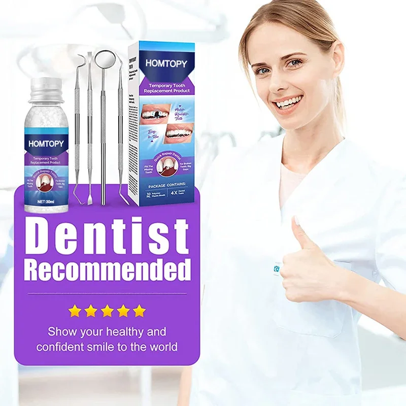 

Temporary Tooth Repair Kit Moldable False Teeth for Missing Broken Teeth False Tooth Solid Glue Denture with Mouth Mirror Probe