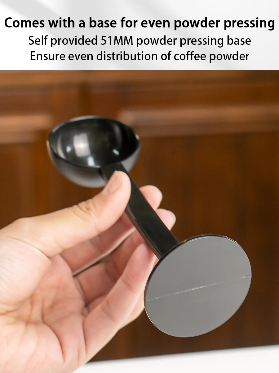 Schwarzer Kaffeelöffel mit langem Griff, multifunktionaler Kunststoff-Kaffeemess- und Tampierlöffel, Pulverlöffel, Kaffee-Küchenwerkzeug – Detail 4