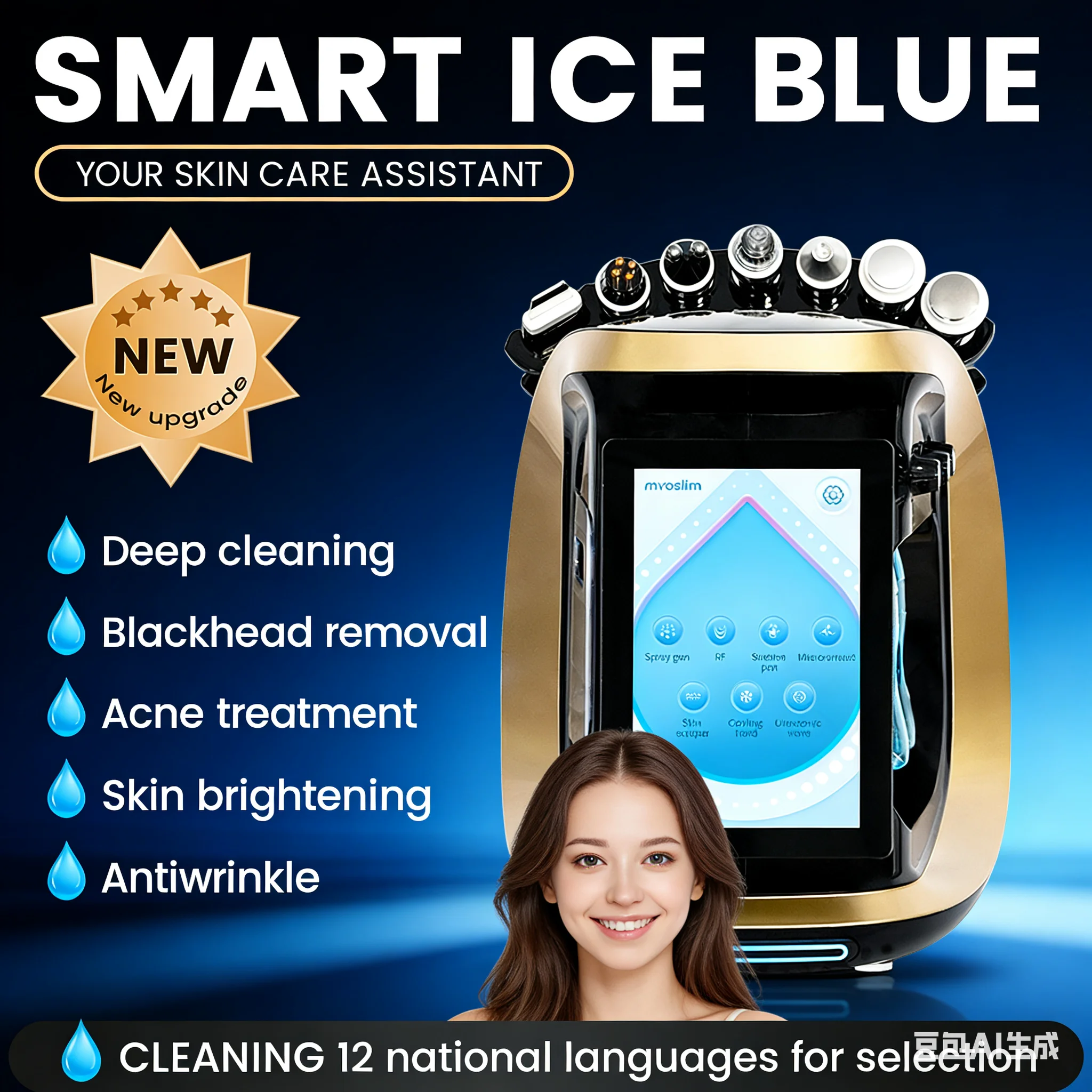 جهاز جديد للوجه 7 في 1 للمسام العميقة للتنظيف الذكي هيدرا ليفت ومضاد للشيخوخة وتحليل الجلد باللون الأزرق الجليدي #2