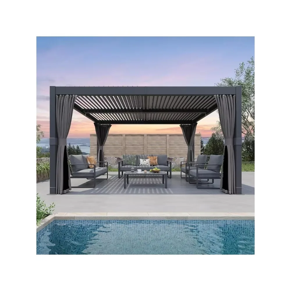 Louvered Pergola 10’ X 13’, All Aluminum Frame Outdoor Pergola with Adjustable Rainproof Roof Hardtop Pergola for Patio, Garden