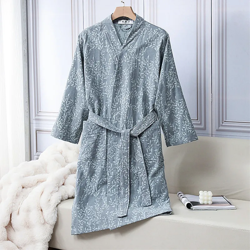 

Wedding Dresses Leaf Printed 100% Cotton Robe Women's Pajamas Big Size Casual Sleepwear Home Bathrobe Comfort Shower Robe