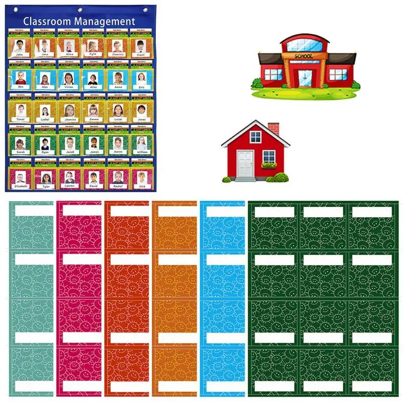 School Classroom Attendance Pocket Chart With 74 Color Cards Teacher Who Is Here Today Accessories For Classroom Management