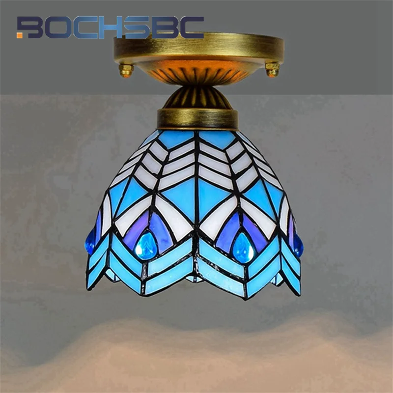 BOCHSBC Tiffany 6inch ceiling light LED Night lamp deco bedroom aisle hallway balcony Mediterranean style blue overhead light