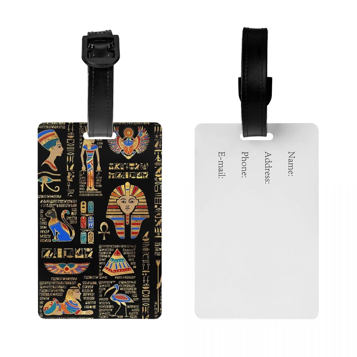 الهيروغليفية المصرية والآلهة على علامات الأمتعة السوداء حقيبة الأمتعة المحمولة الصعود علامة التسمية حامل معرف اسم العنوان #2