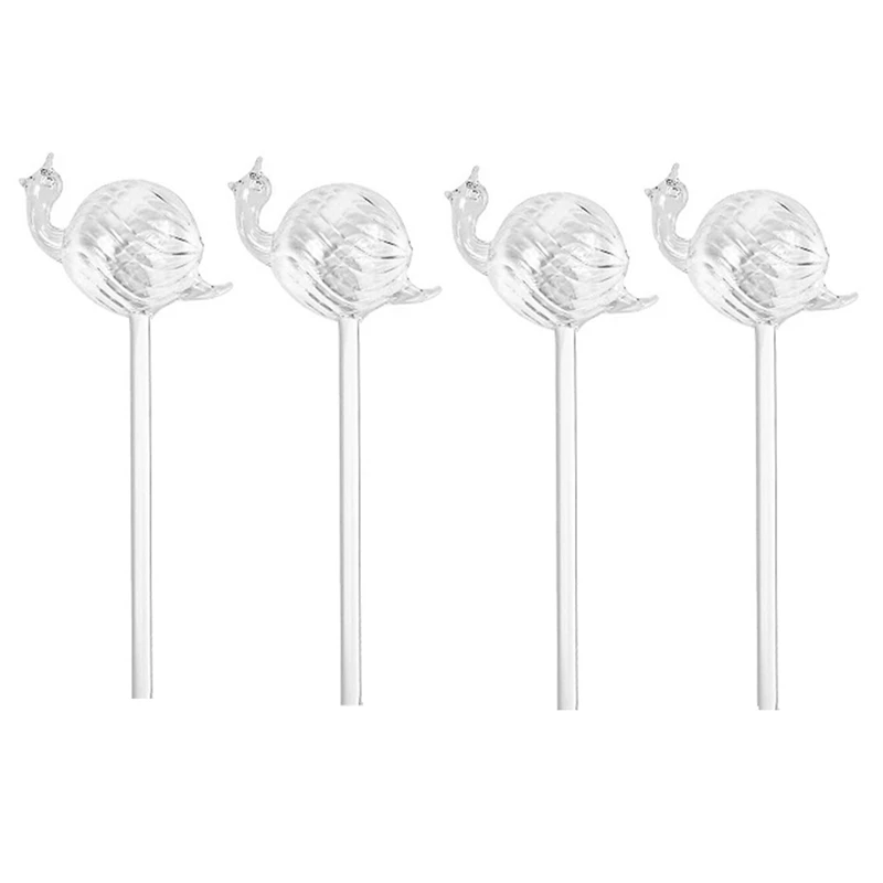 4Piece Snail Shape Glass Plant Flower Water Feeder Automatic Drip Irrigation Device Transparent