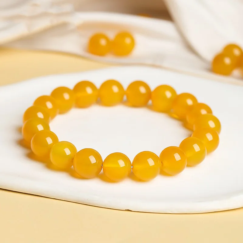 Natural Yellow Agate Chalcedony Beads Bracelet Wenwan Hand Jewelry Fashion Beaded Wrist Bangle Charm Ornament for Daily Wear