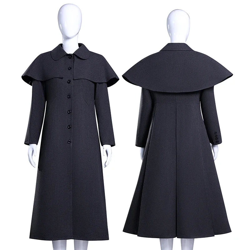 

Wednesday Cosplay Addams Costume Season 2 Halloween Woollen Coat Women Trench Carnival Party Comic-con Role Playing Outfits