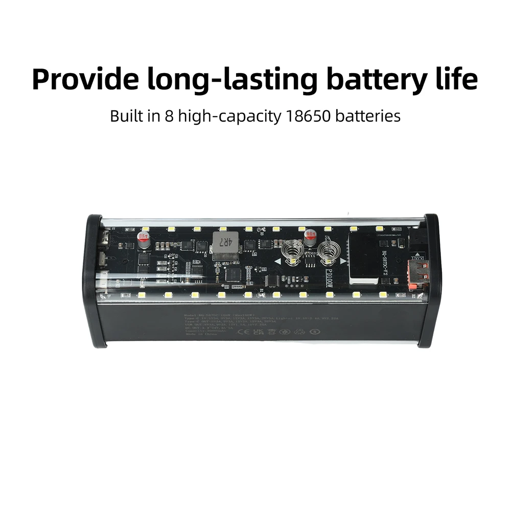 100W PD3.1 Transparentes DIY Powerbank-Kit, 8-Zellen 21700, lötfreier Batteriehalter, DC-Spannung einstellbar, Schnellladebox – Detail 25