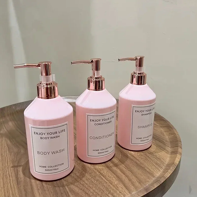 500ml 욕실 장식용 비누 디스펜서 리필 가능한 샴푸 컨디셔너 바디 워시 디스펜서 병 욕실 액체 용기