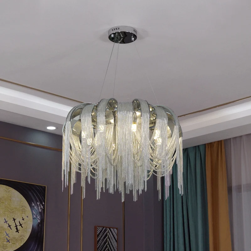 Italy light luxury round dining room living room tassel shop creative personality post-modern chandelier