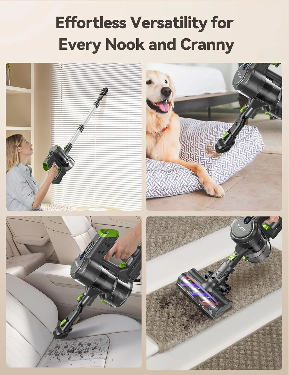 Cordless Vacuum Cleaner, 23Kpa Powerful Vacuum Cleaners for Home Up to 45min Runtime, 3 Modes, LED Display, Lightweight Stick