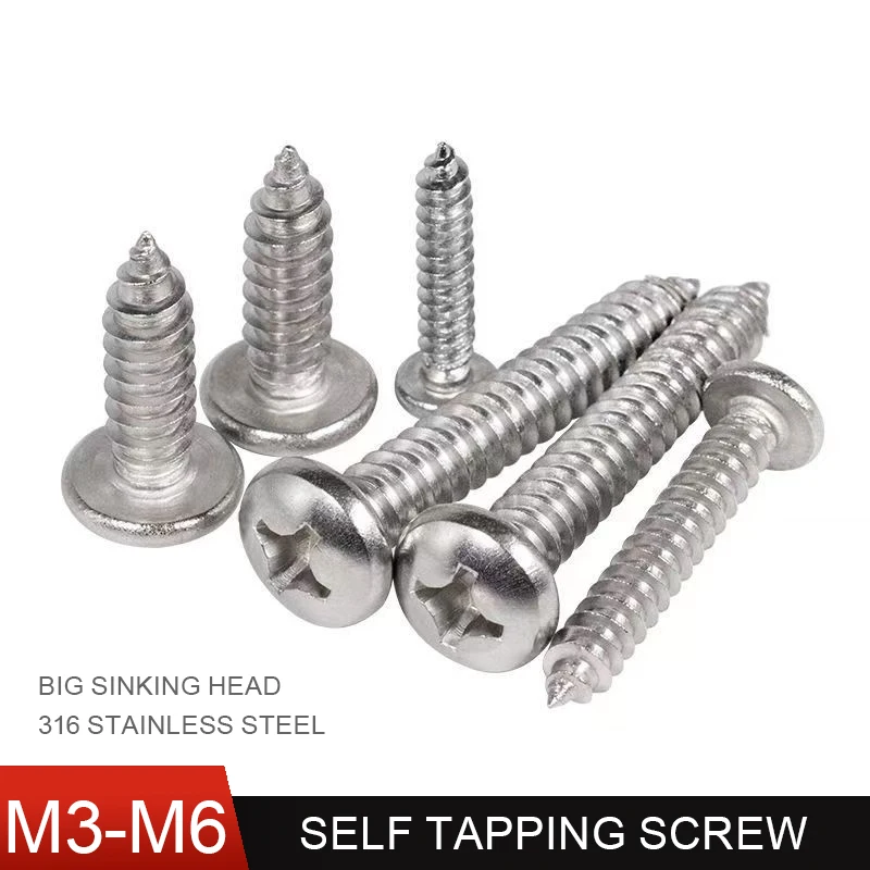 M3 M4 M5 M6 Serration Curved Countersunk Round Head Cross Screws 316 Stainless Steel Quick Tapping Self-Tapping Wood Screw