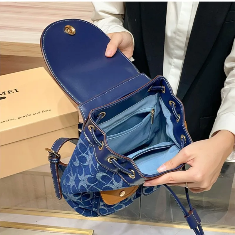 Ladies' Backpacks, Light Luxury Retro Denim Canvas Bags, Fashionable 2025 New Models, High-End Commuting, Large-Capacity Backpac