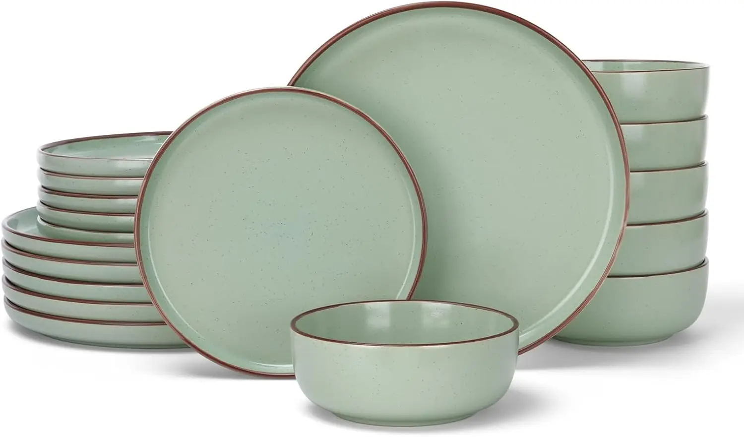 

Mercury Plates and Bowls Sets, 18 Pieces Stoneware Dinnerware Sets, Dishes Set for 6, Microwave and Dishwasher Safe, Light Green