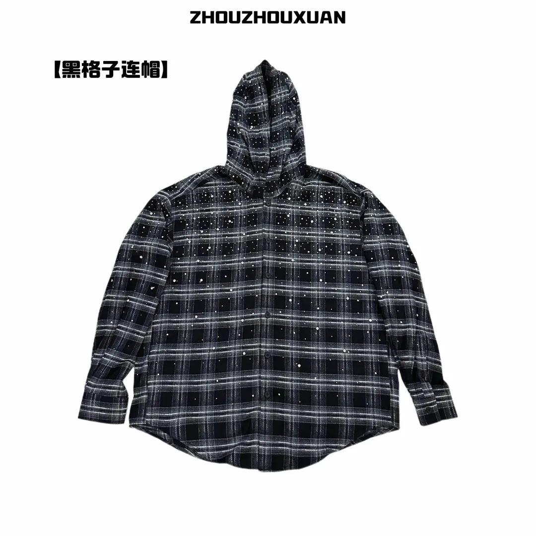 Japanese Style INS Original Hooded Plaid Long Sleeve Shirt Autumn New Heavy Iron Drill Youth Trendy Casual Loose Shirt