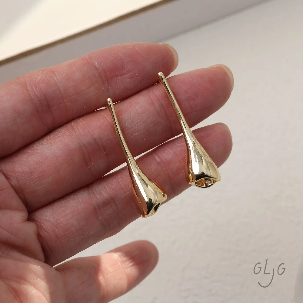 2PCS Dainty Horn Flower Ear Studs Earrings for Jewelry Findings Making DIY Hand Made Brass 14k Gold Plated 35*10mm Accessories view 3