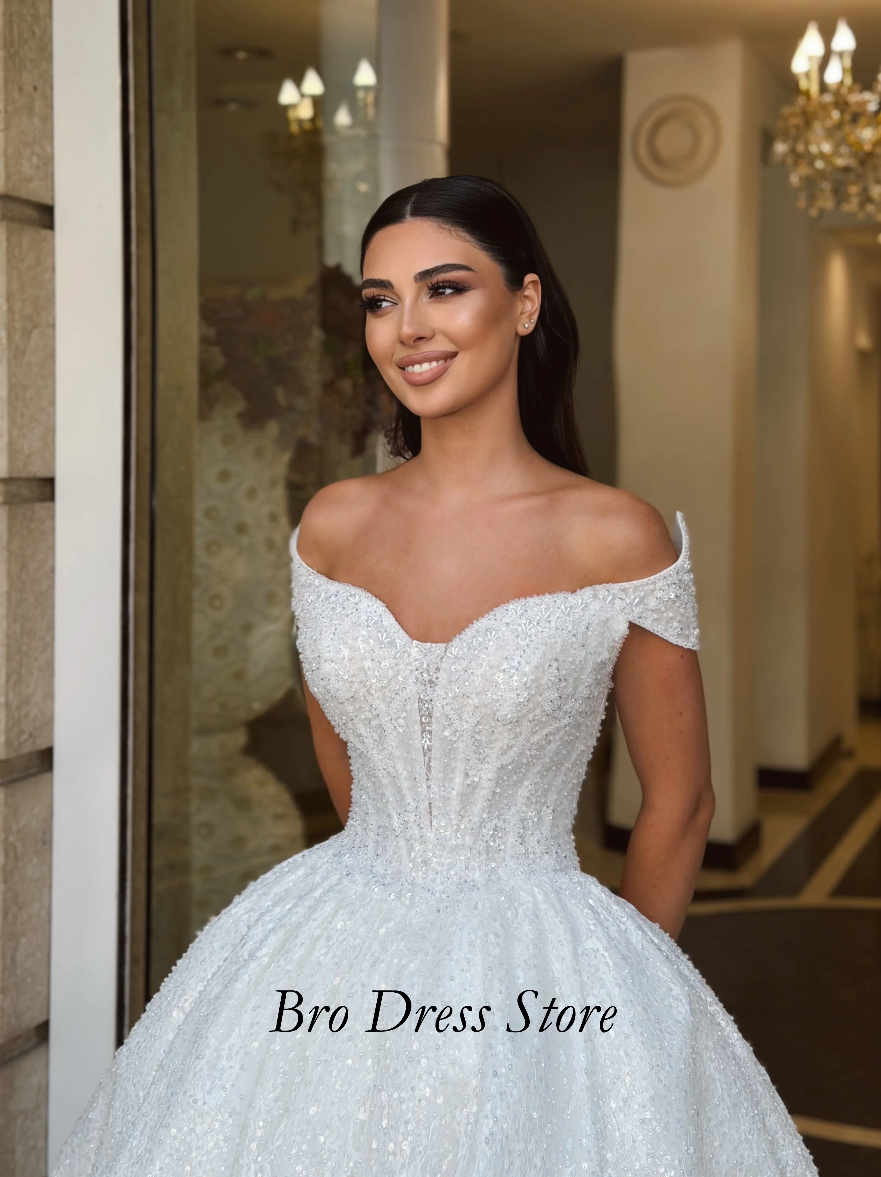 Customized Luxury Off Shoulder Sparkly Wedding Dress Sweetheart Ball Gown Bridal GownPrincess Wedding Dress Vestido De Novia