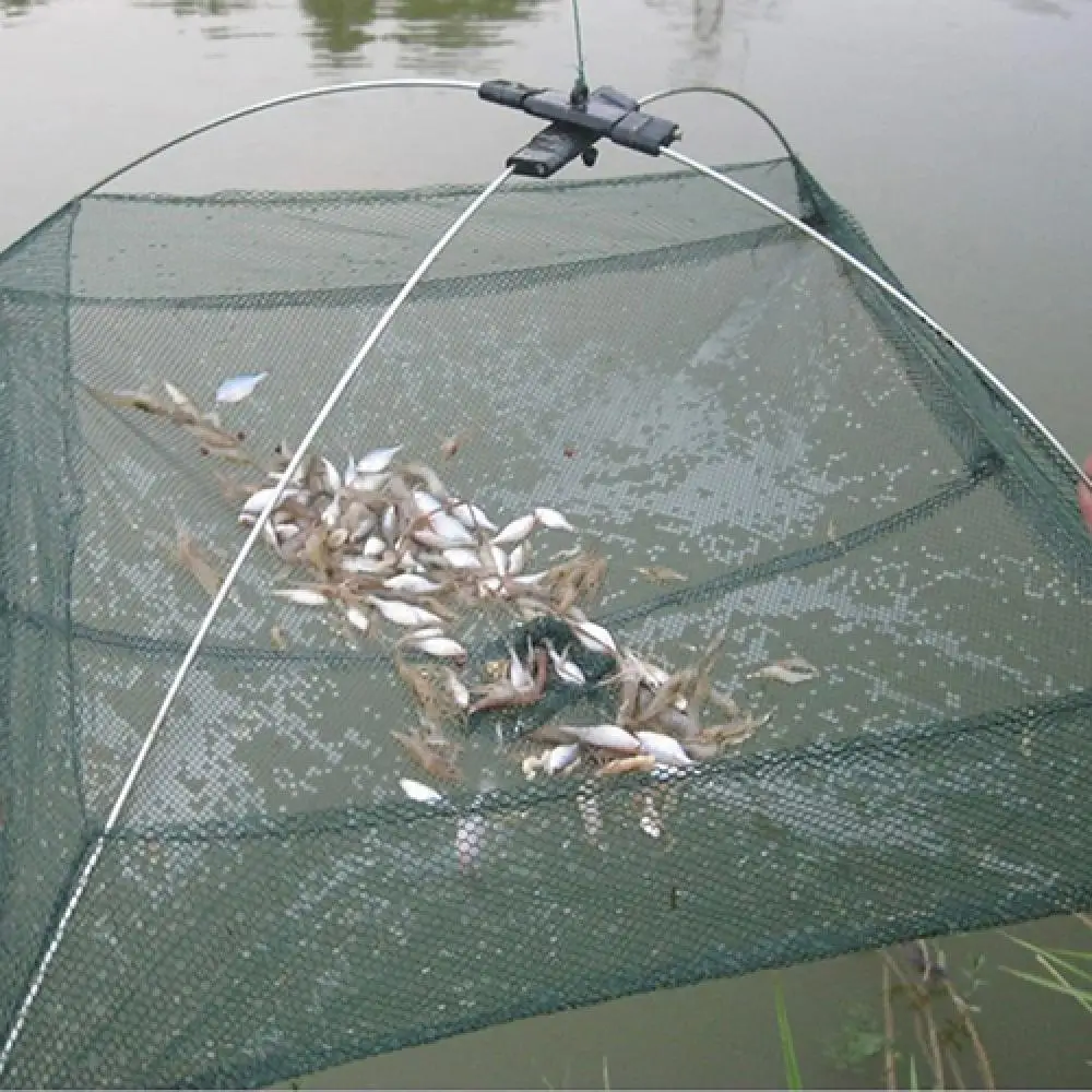 Practical Fish Net Foldable Nylon Metal Plastic Mesh Baits Trap Cast Crab Shrimp Cage Fishing Gadgets Рыболовные Сети