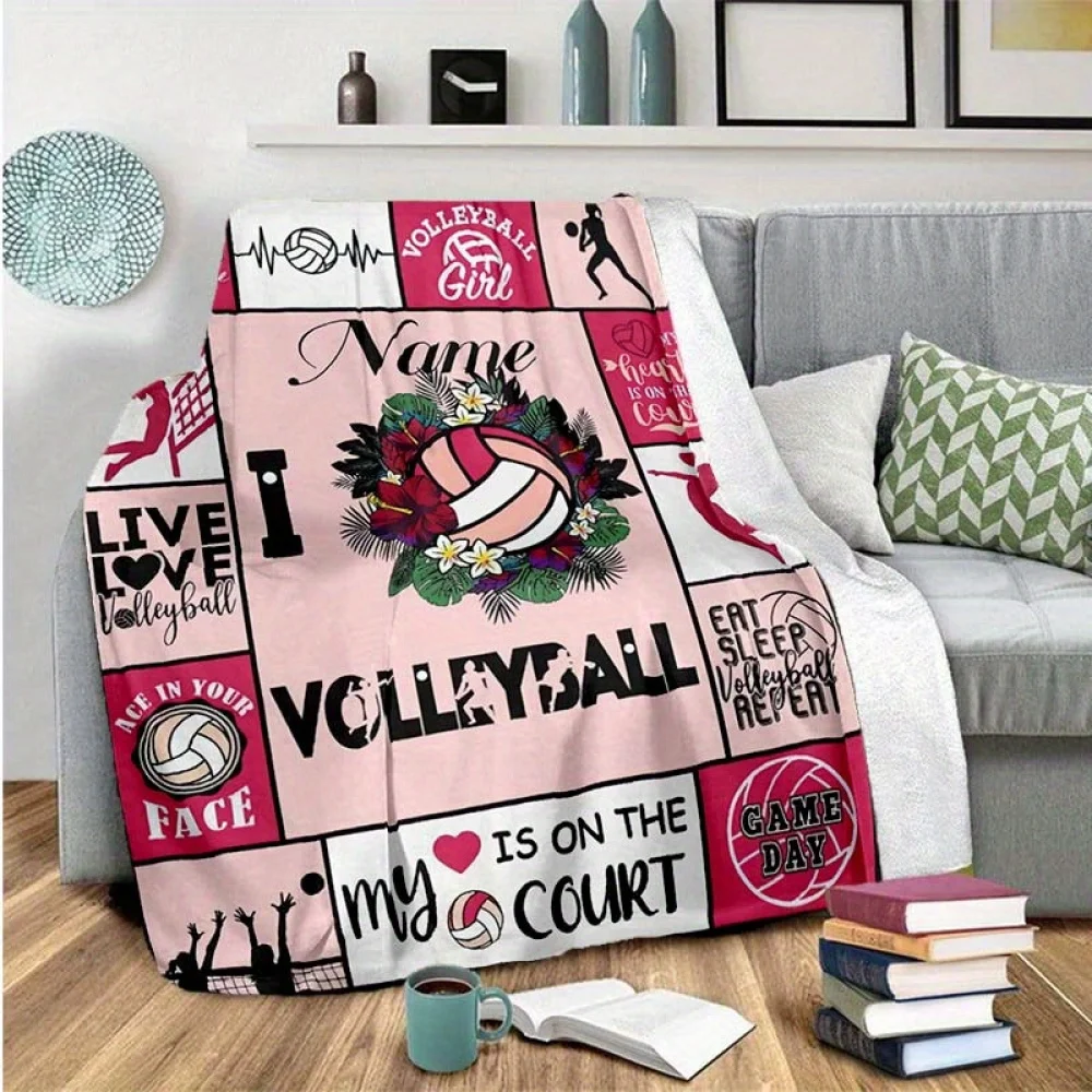 【موسم العودة إلى المدرسة 】 بطانية مطبوعة بالكرة الطائرة ذات اسم مخصص، مناسبة لأسرة الأريكة والسفر والتخييم وغرف المعيشة والمكاتب