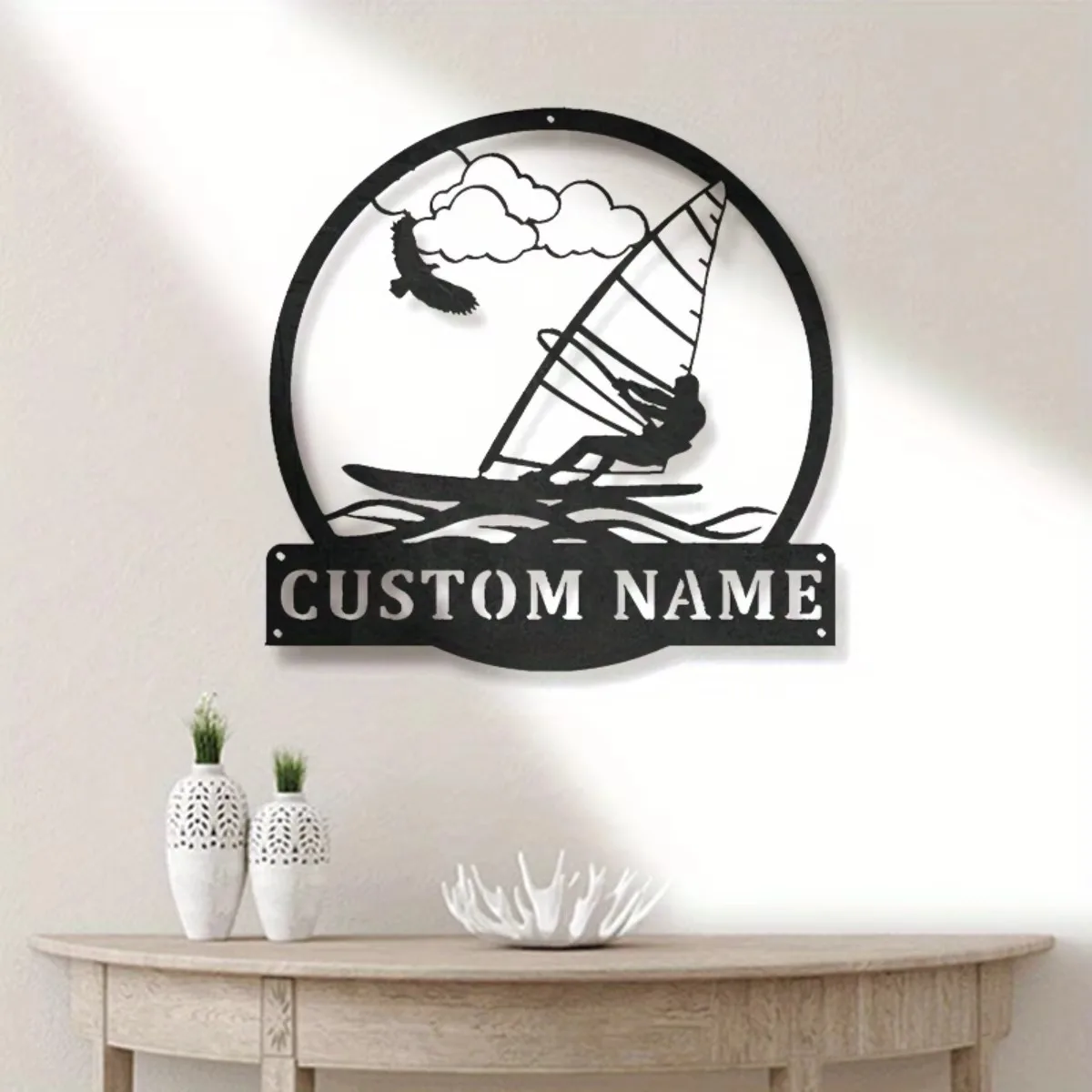 CIFbuy Personalized Windsurfing Metal Wall Art, Custom Name Monogram Durable Handmade Metal Sign