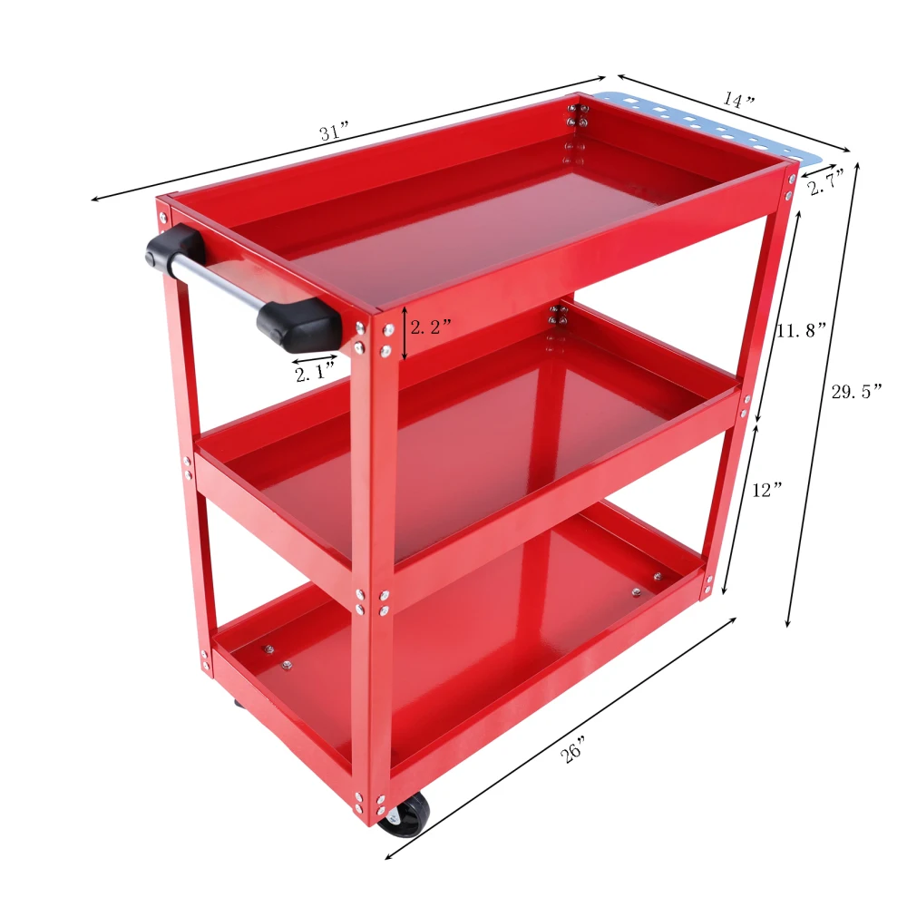 Tool Cart 3 Tier Rolling Mechanic Tool Cart Heavy Duty Steel Utility Cart W/Lockable Wheels 450 LBS Capacity Industrial Service