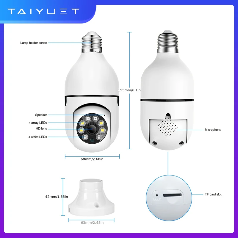 Imagem -04 - Câmera de Vigilância sem Fio Wifi Visão Noturna Rastreamento Automático hd Monitor de Segurança Lâmpada Zoom Lâmpada Soquete E27