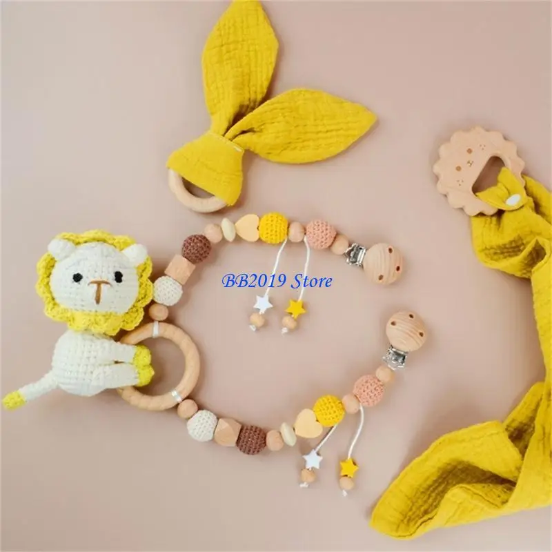 Q0KB Cartoon zwierząt ręcznie robiona zabawka dla niemowląt uspokoić grzechotka ręcznie robiona na szydełku zabawka