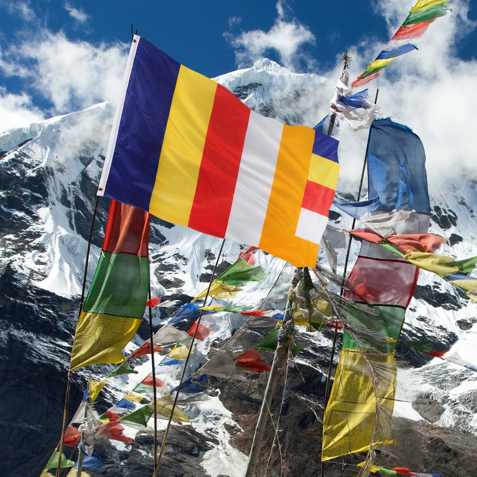 Buddhist Flag Polyester Decor Indoor Outdoor Temple Festivals Photography Special Pictures Bunting Buddhist Flag