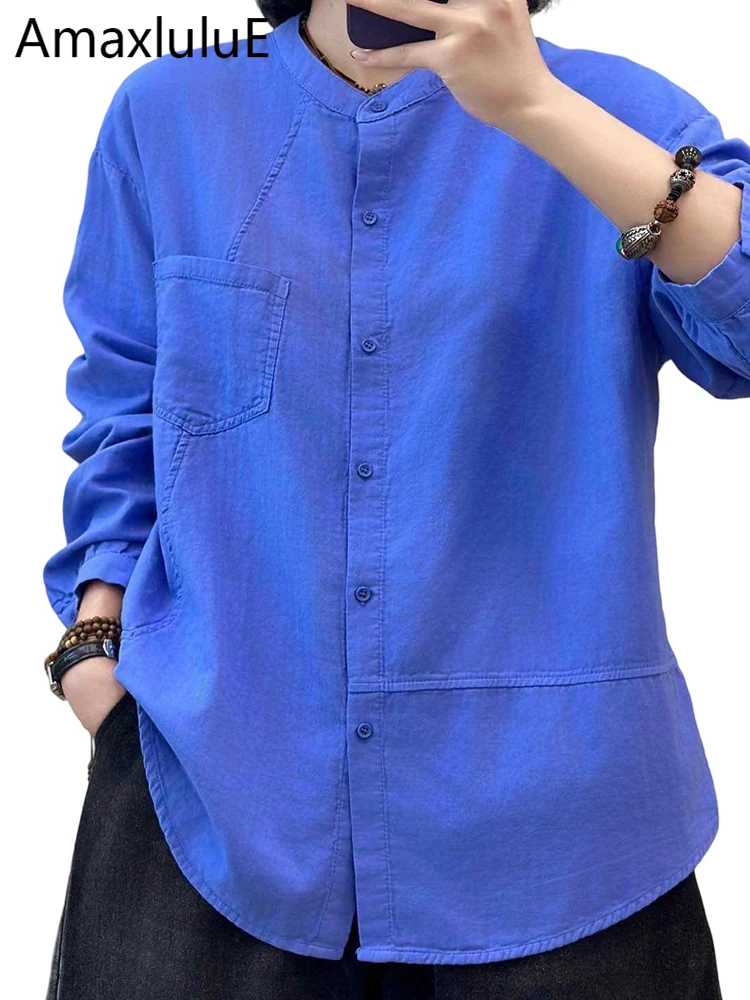 

Amax LuluE Autumn Korean Clothes Womens Fashion Loose Shirts Casual Tops Ladies Classic Vintage Solid Cotton Long Sleeve Blouses