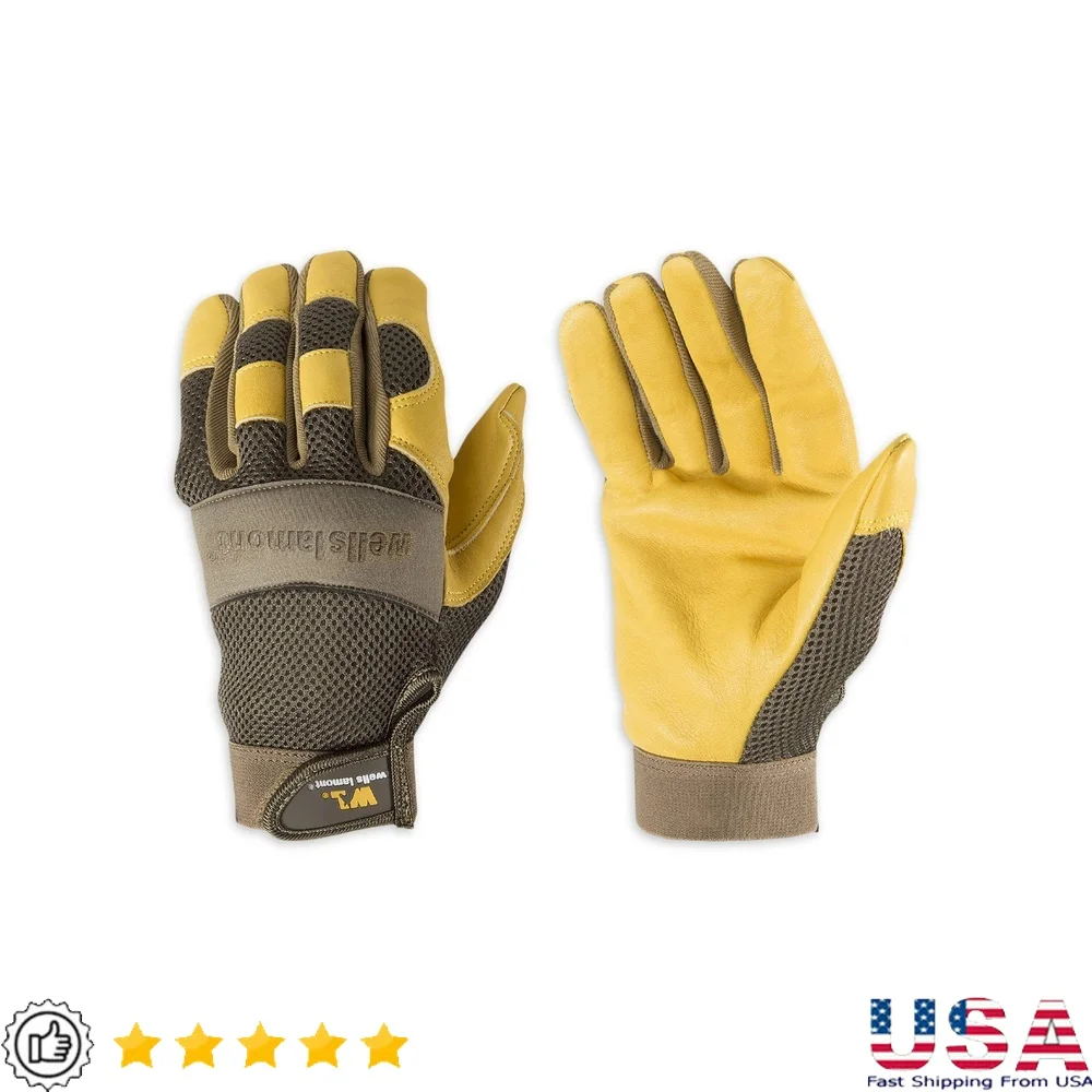 

Men's Cowhide Leather Work Gloves Durable Hybrid Design Padded Knuckles Adjustable Wrist Reinforced Fingertips Breathable Mesh