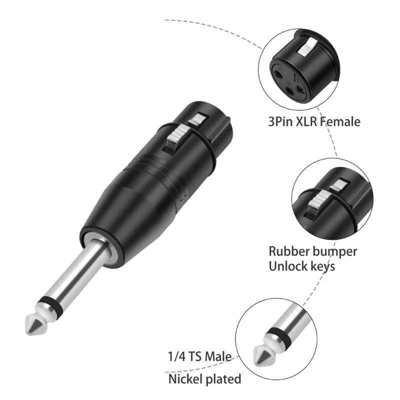 4XFC Professional 3Pin Female to 6.35mm Male Mono Jacks Sound Couplers for Studio and Live Applications