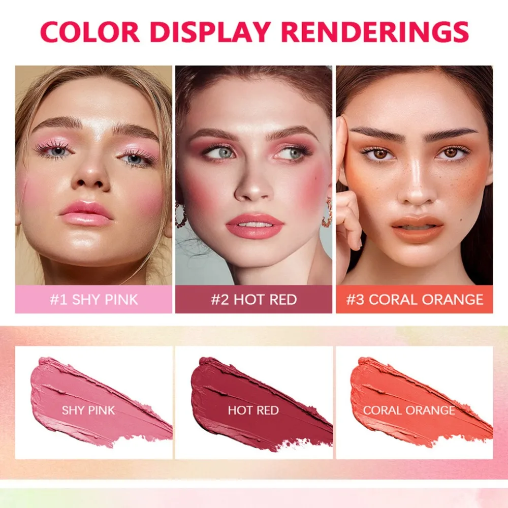 Fard per trucco colorato con pennello Trucco viso Fard impermeabile a doppia testa con pennello Stick a prova di sbavature di lunga durata