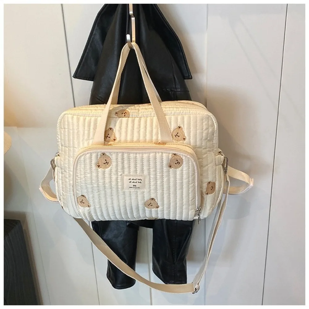 Mommy Diaper Bag Large Capacity Print Embroidery Zipper Handbag Beige Newborn Nappy Pouch Portable Single Shoulder Women's Bag image 4