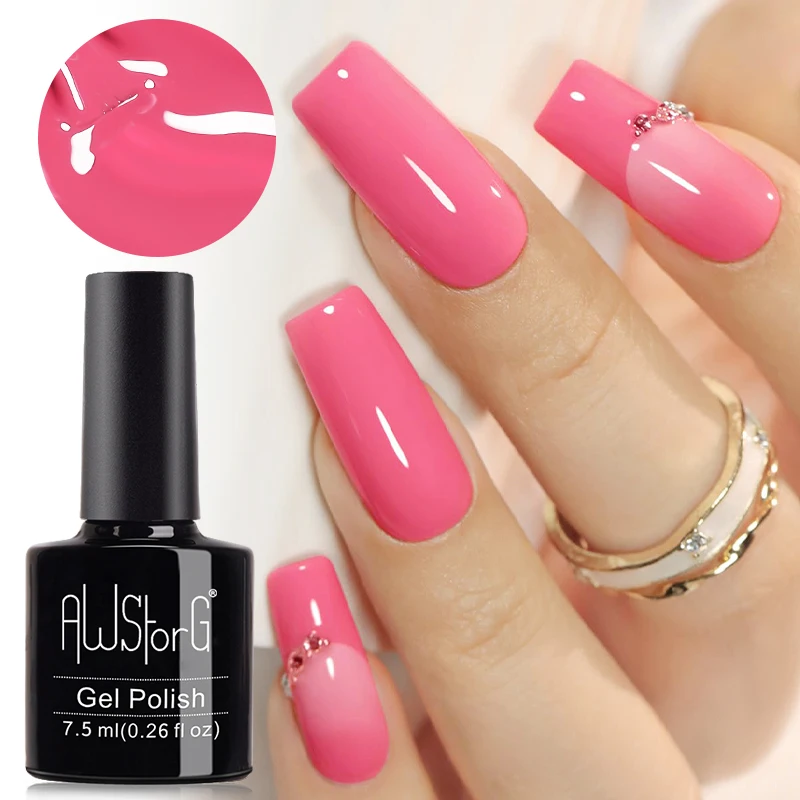 AWStorG 7.5ML Gel DIY Nail Polish Bright Pink Semi Permanent Soak Off UV LED Gel Varnish Nail Art Design Manicure