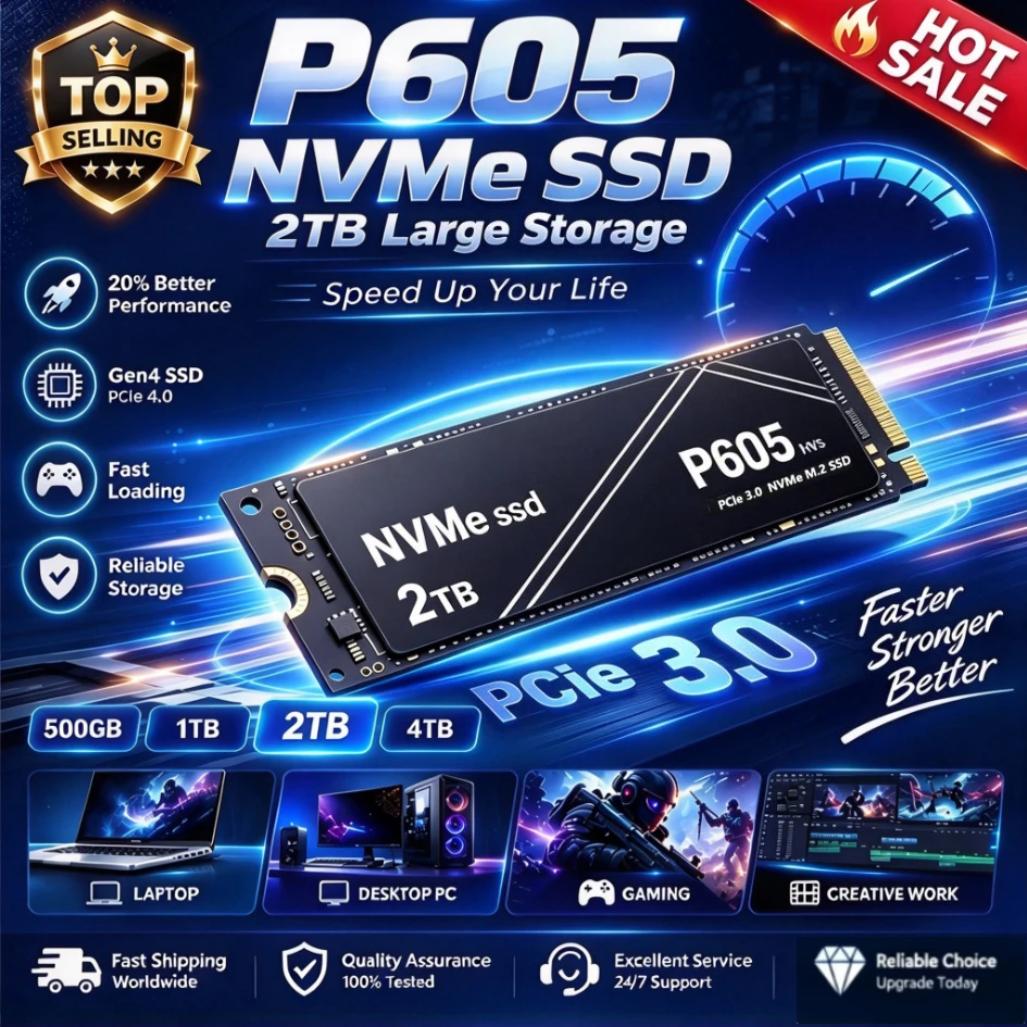 2026 New P605 500GB 1TB 2TB 4TB PCIe3.0 NVMe M.2 SSD High Speed Gaming Drive FitLaptop PC,OEM Original