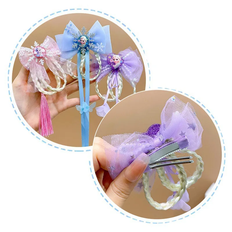 Frozen Bow Tassel Hairpin Blue Princess Wig Hairpin Super Fairy Little Girl Sweet Kidsren\'s Hair Accessories