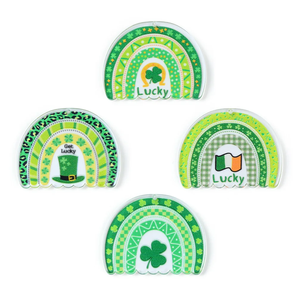 12PSC Patrick's Day acetate board rainbow green clover pendant DIY necklace, bracelet, earring, jewelry making