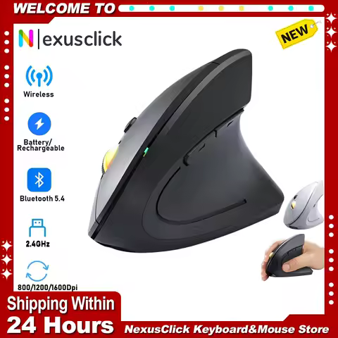 Wireless Bluetooth Vertical Mouse Ergonomic Gaming Mouse 1600DPI 2.4G Optical Wrist Healthy Rechargeable/Battery Mause for PC
